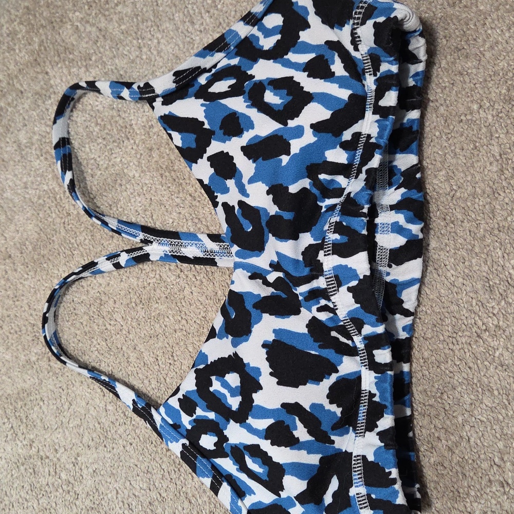 Fleo Blue Black White Leopard Sports Bra